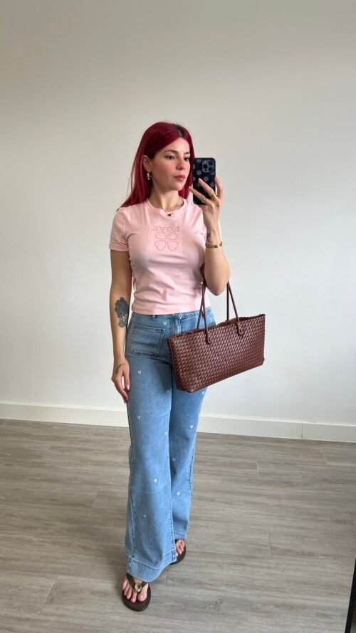 Jean Wide Leg Corazones Bordados