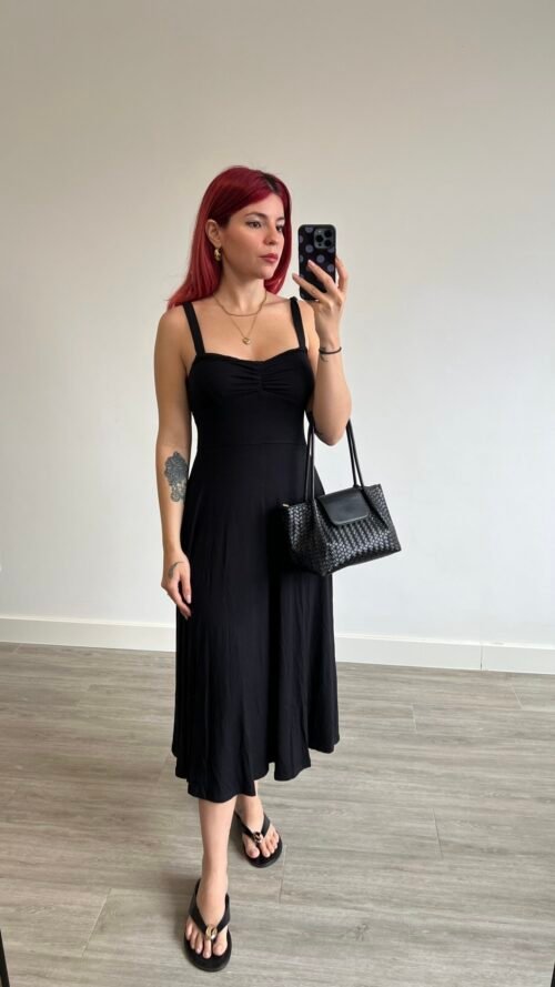 Vestido Largo de Punto Escote Fruncido