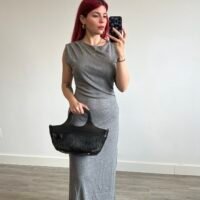 Vestido Largo de Punto con Hombreras