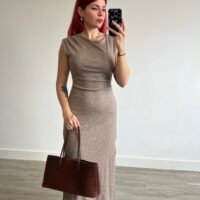 Vestido Largo de Punto con Hombreras