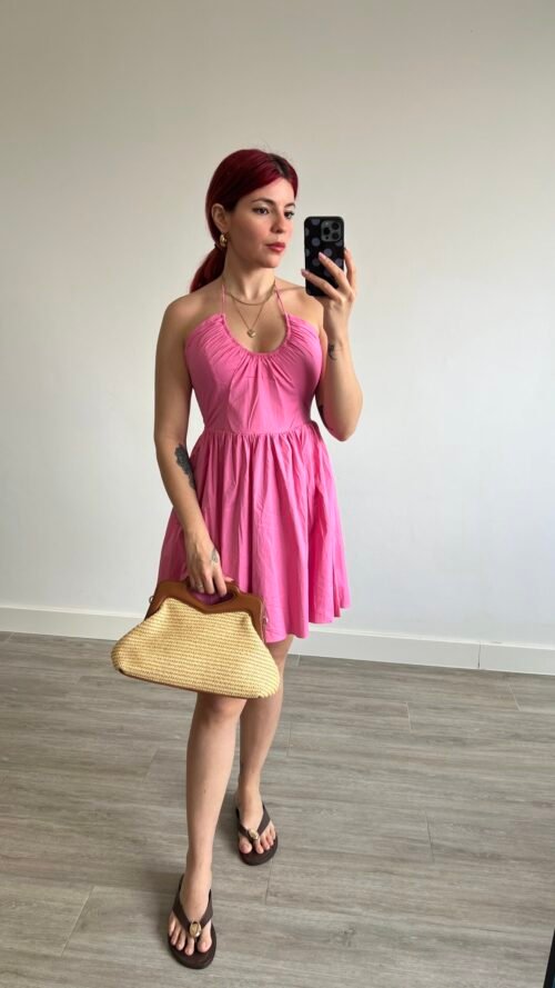 Vestido Corto Rosa Fruncido