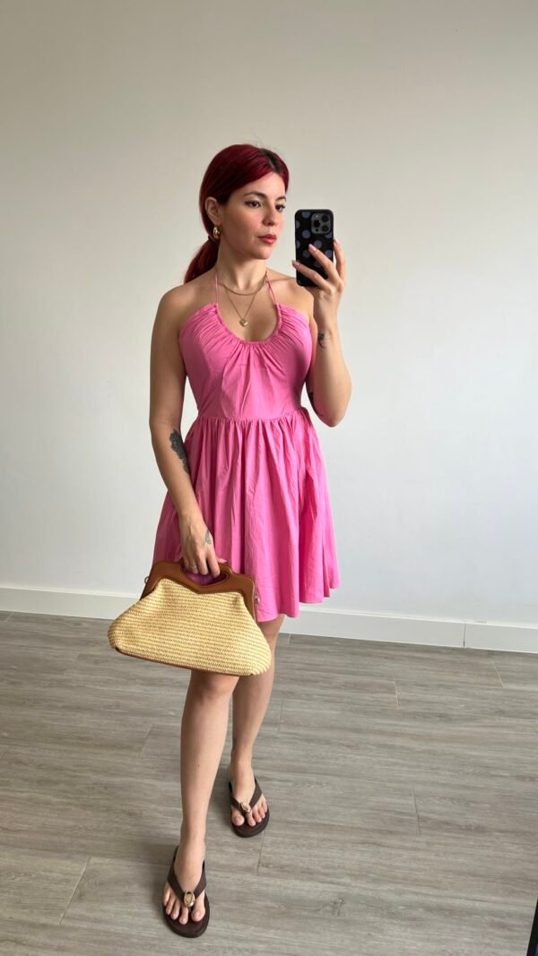 Vestido Corto Rosa Fruncido