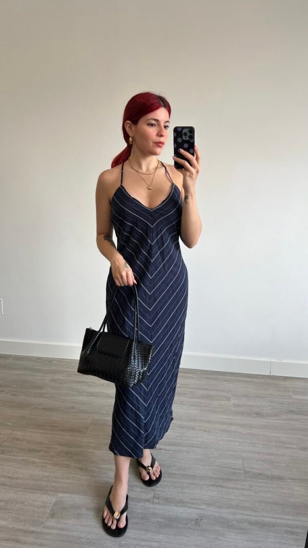 Vestido Largo Azul Marino de Rayas