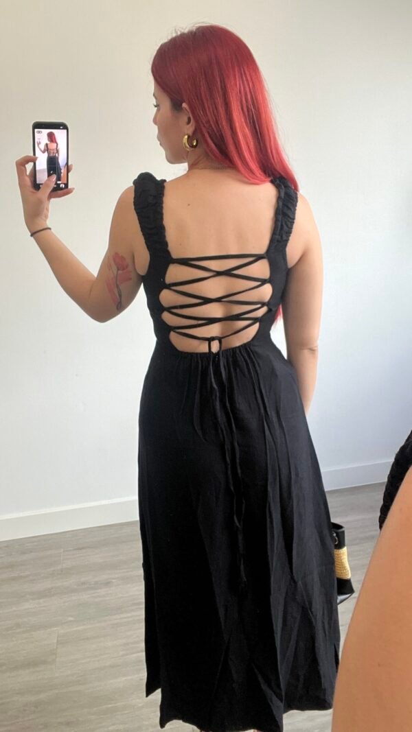 Vestido Largo Espalda Cruzada Lino