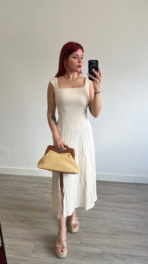 Vestido Largo Espalda Cruzada Lino