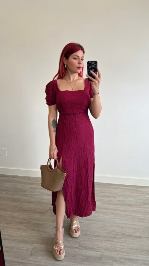 Vestido Largo Mangas Globo Espalda Cruzada