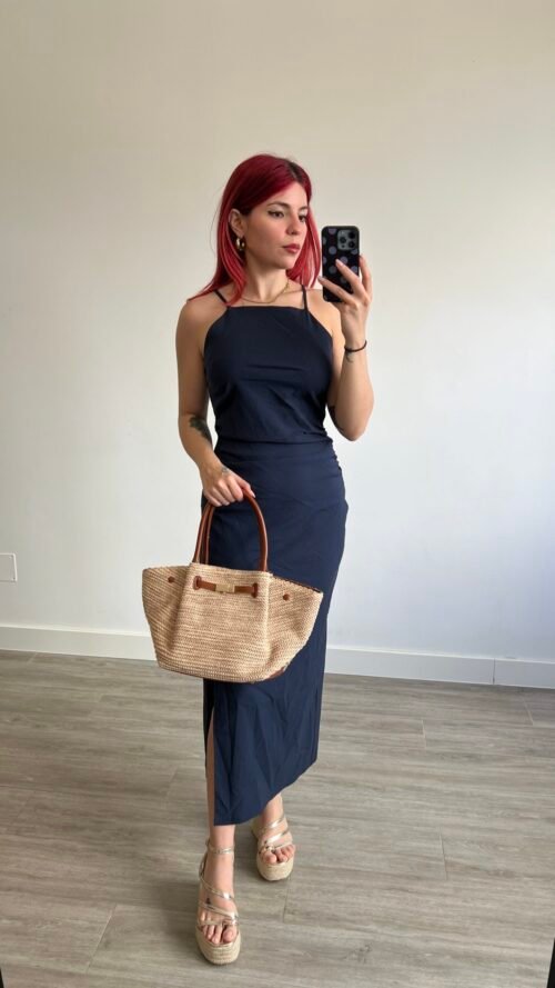 Vestido Drapeado Azul Marino