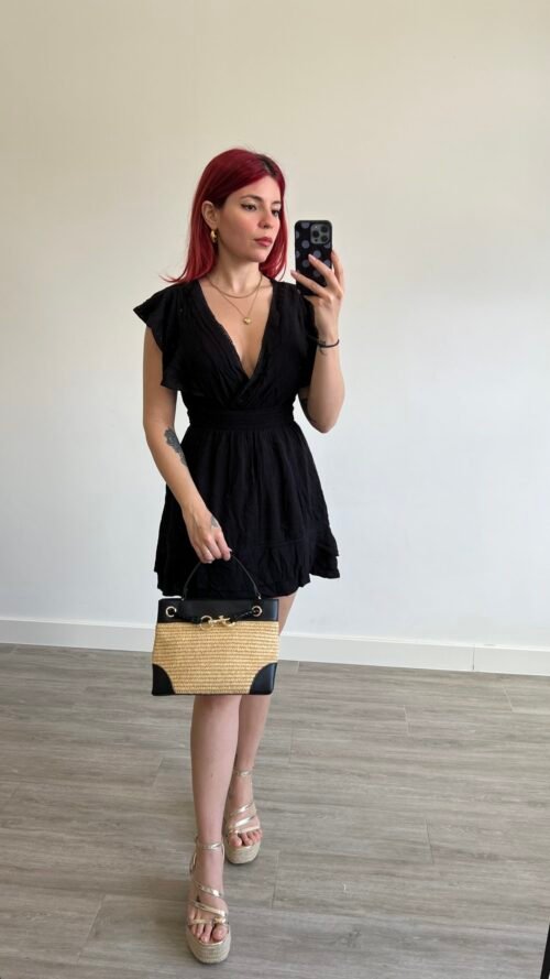 Vestido Corto Negro Detalles Crochet