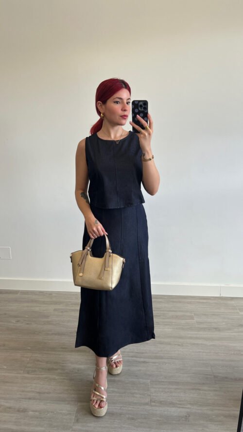 Conjunto Saya y Blusa Imitación Mezclilla