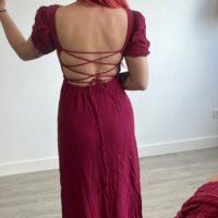 Vestido Largo Mangas Globo Espalda Cruzada