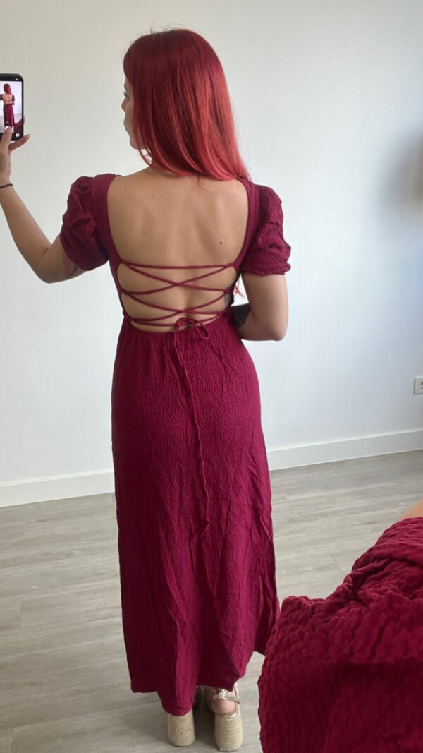 Vestido Largo Mangas Globo Espalda Cruzada