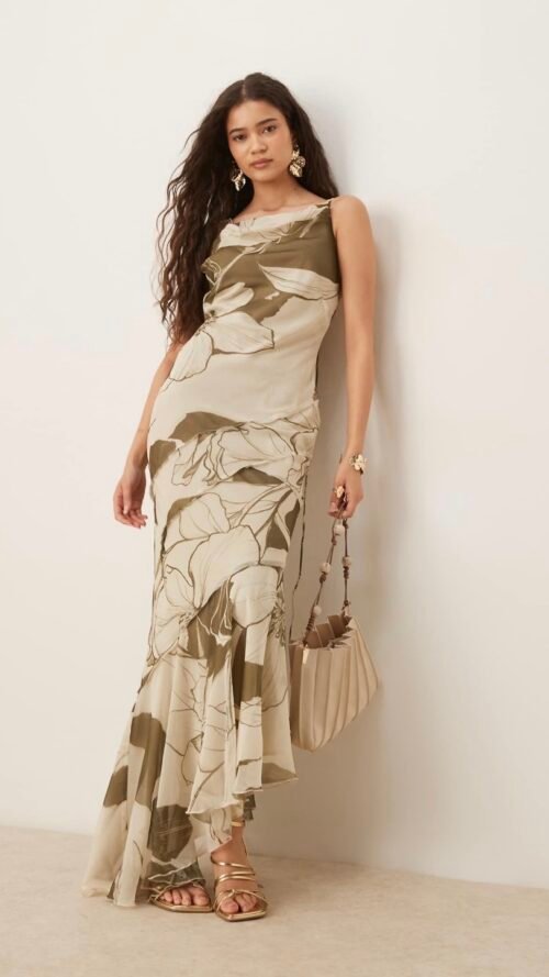 Vestido Largo Estampado Espalda Afuera