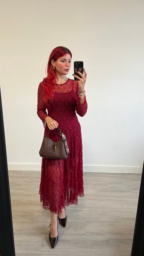Vestido Largo Encaje Color Burdeos