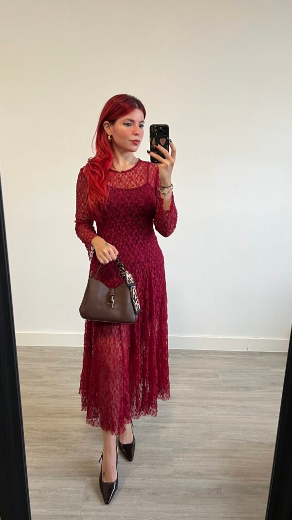 Vestido Largo Encaje Color Burdeos