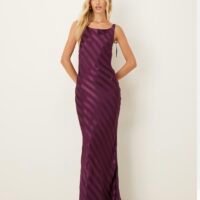 Vestido Largo Satinado Rayas Berenjena