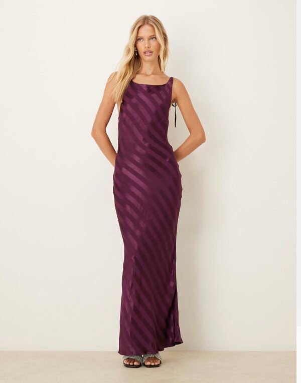 Vestido Largo Satinado Rayas Berenjena