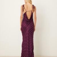 Vestido Largo Satinado Rayas Berenjena