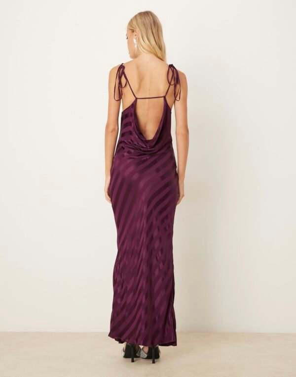 Vestido Largo Satinado Rayas Berenjena