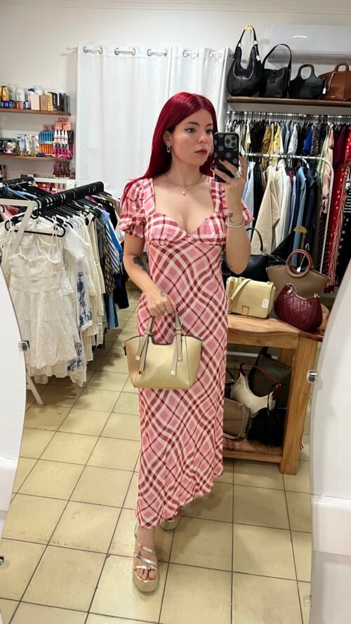 Vestido Largo de Cuadros Escote Corazón