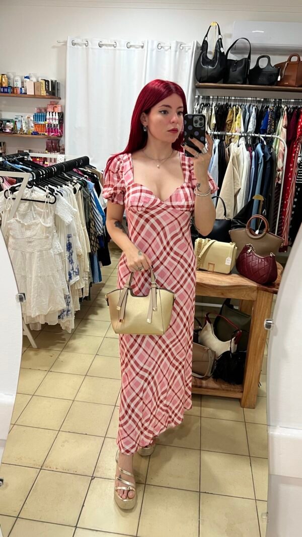 Vestido Largo de Cuadros Escote Corazón