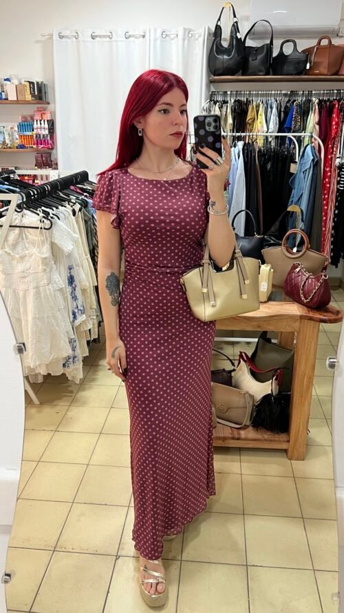 Vestido Largo de Lunares Rosa y Morado