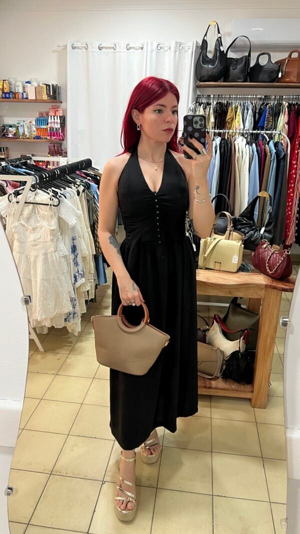 Vestido Largo Cogido al Cuello Estilo Corset