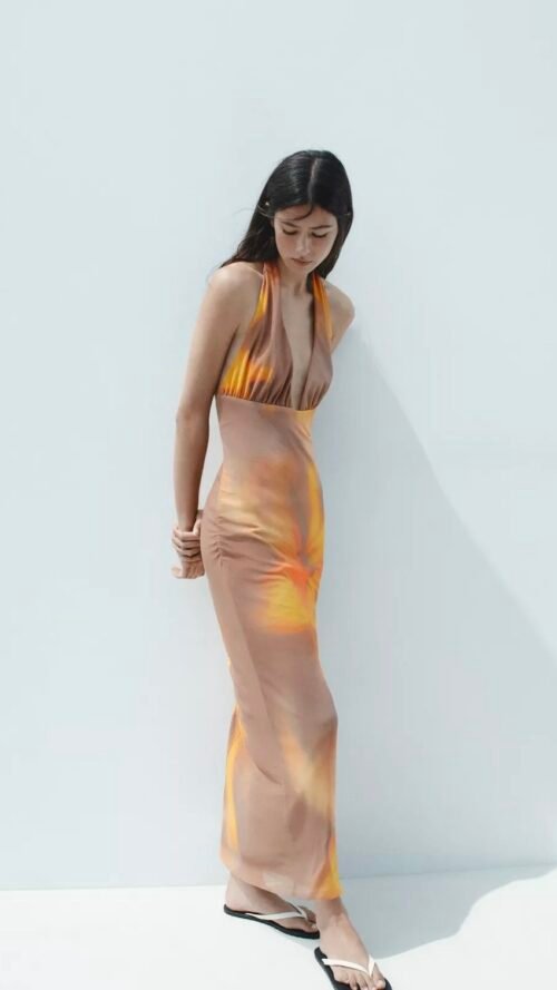 Vestido Largo Escote V de Flores