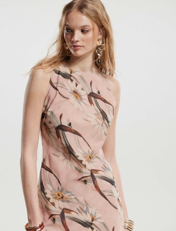 Vestido Largo Rosa Empolvado Estampado Flores