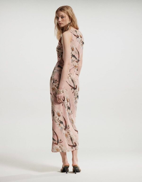 Vestido Largo Rosa Empolvado Estampado Flores