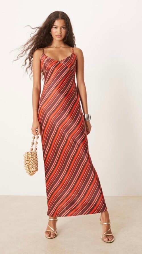 Vestido Largo Escote V de Rayas