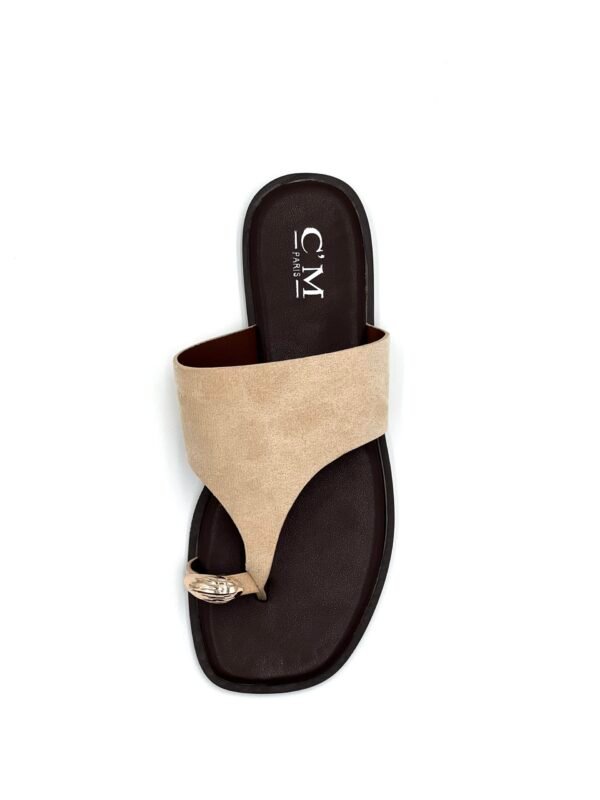 Sandalia Beige Dedo Dorado