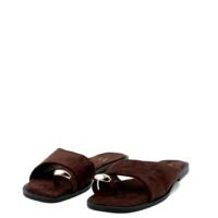 Sandalias Chocolate Estilo Pala Adorno Dorado