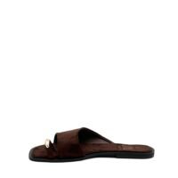 Sandalias Chocolate Estilo Pala Adorno Dorado