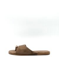 Sandalias Beige Estilo Pala Adorno Dorado