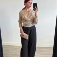 Top Manga Larga Tejido Lentejuelas