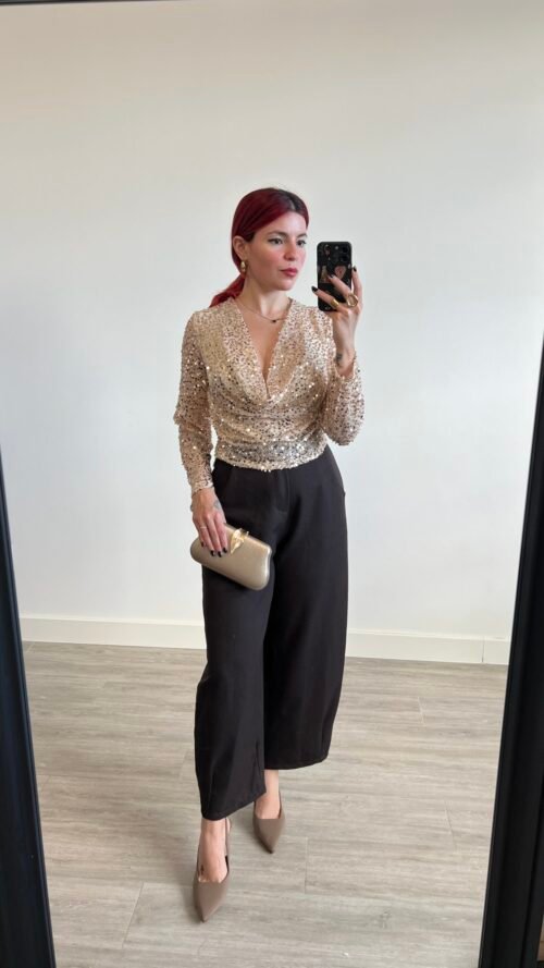 Top Manga Larga Tejido Lentejuelas