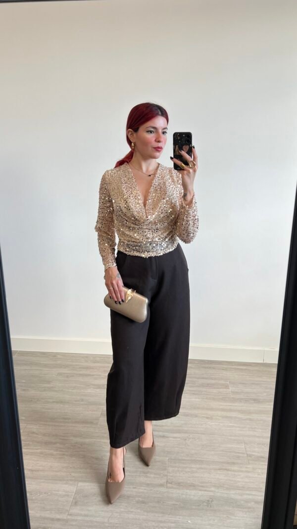 Top Manga Larga Tejido Lentejuelas