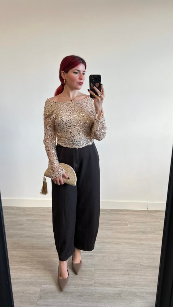 Top Manga Larga Tejido Lentejuelas