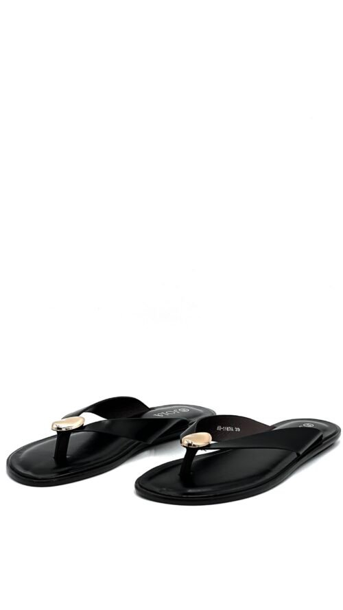 Sandalia Negra Descalzada Adorno Dorado