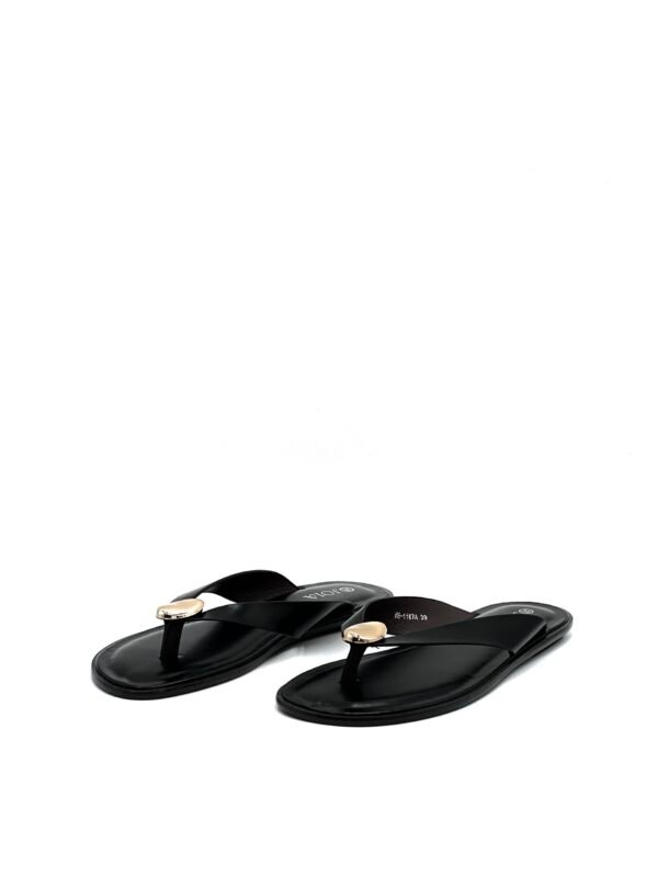 Sandalia Negra Descalzada Adorno Dorado