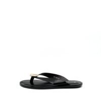 Sandalia Negra Descalzada Adorno Dorado