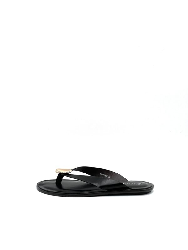 Sandalia Negra Descalzada Adorno Dorado