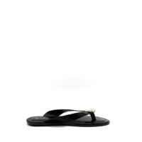 Sandalia Negra Descalzada Adorno Dorado