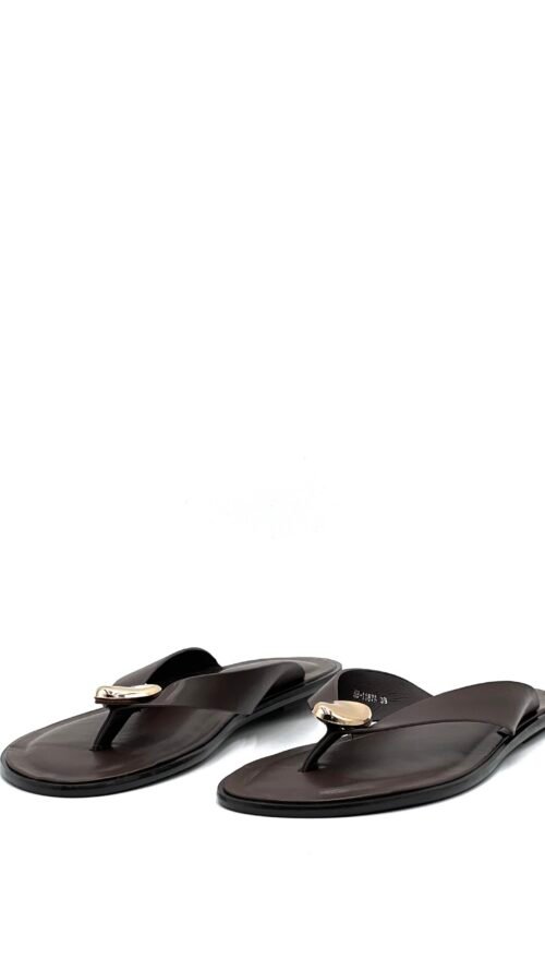 Sandalia Chocolate Descalzada Adorno Dorado