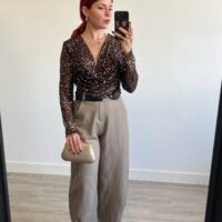 Top Manga Larga Tejido Lentejuelas