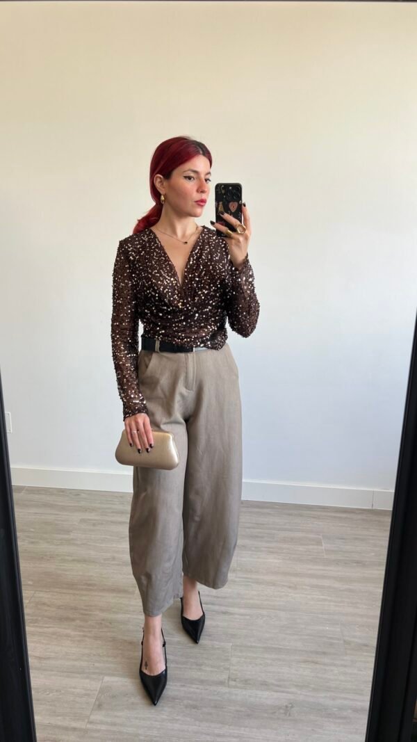 Top Manga Larga Tejido Lentejuelas