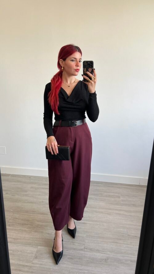 Top Manga Larga con Brillo Cuello Drapeado