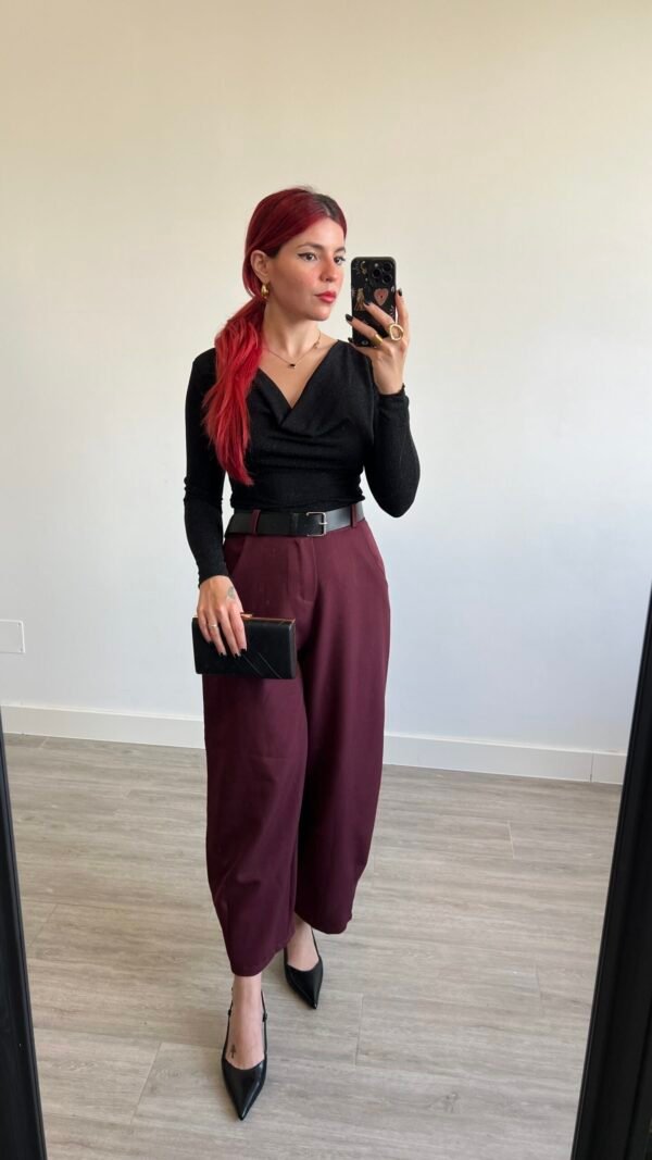 Top Manga Larga con Brillo Cuello Drapeado