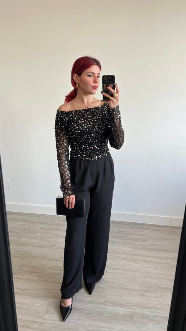 Top Manga Larga Tejido Lentejuelas