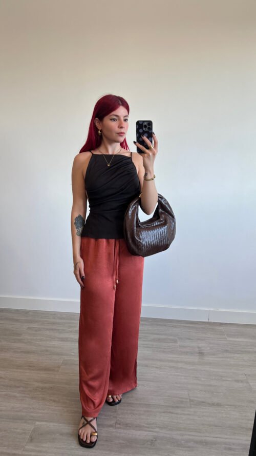 Pantalón Wide Leg Color Ladrillo